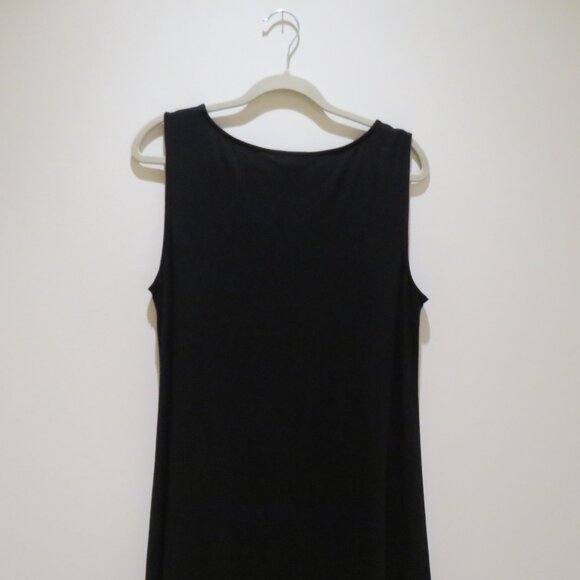 EILEEN FISHER Midi Stretch Jersey Tank Dress Lace Hem in Black Lagenlook Minimal - Picture 8 of 12